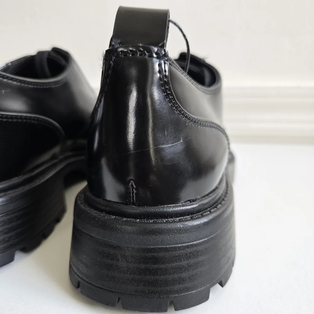 New Zara Laced Oxfords Patent Leather Black Shoes Size 7.5 US / 8 EU